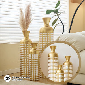 English Elm Metal Floor Vase Set of Three Golden Sculptural Cylinders for Modern Living Spaces W2796P386880