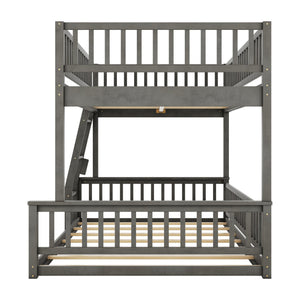English Elm Full Xl Over Queen Bunk Bed Pine Frame with Guardrails Ladder and Slat Support Gray GX000450AAE