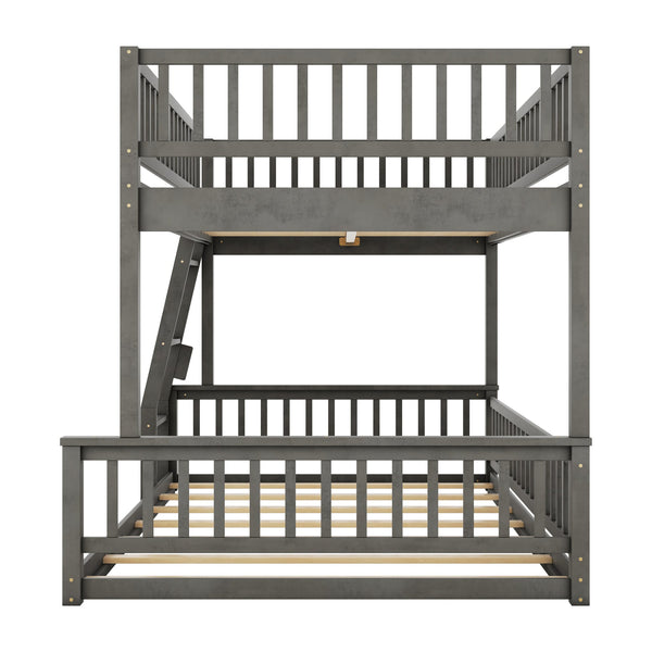 English Elm Full Xl Over Queen Bunk Bed Pine Frame with Guardrails Ladder and Slat Support Gray GX000450AAE