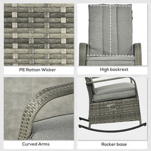 English Elm Outsunny Outdoor Rattan Rocking Recliner With Cushions, Adjustable Footrest & Durable Gray Wicker W2225P174015-GIGA