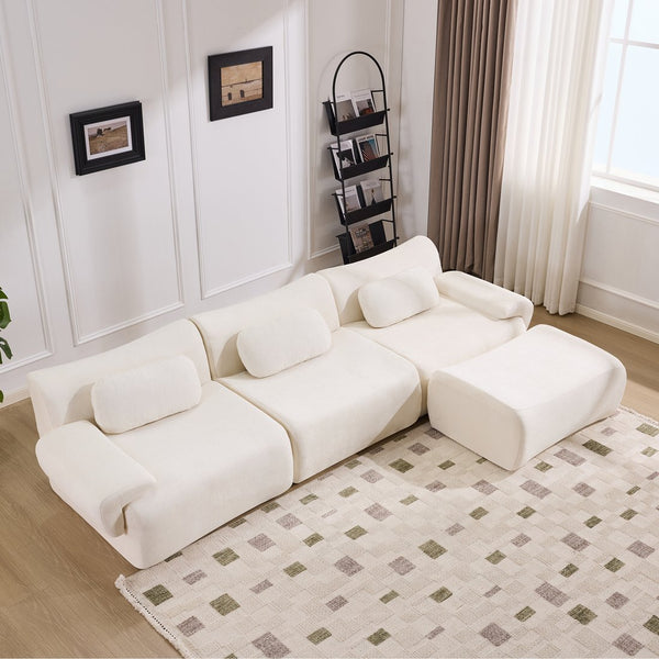 English Elm Modular Chenille Deep Seat Sectional Sofa with Bamboo Frame for Living Room Lounge White W1829S00068