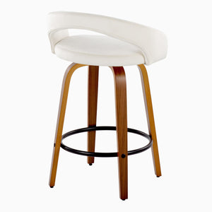 English Elm Fixed-height Swivel Counterstools Mahogany Wood Chrome Footrest Velvet Seat Set of 2 White B202S01778