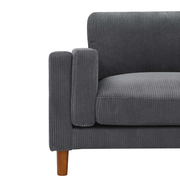 English Elm Corduroy Ribbed Upholstered Sofa with Square Arms Wooden Legs for Living Room Dark Gray B2748P412592