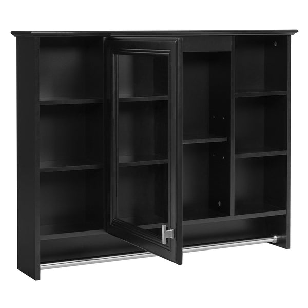 English Elm 3-in-1 Wall Mounted Medicine Cabinet with Soft Close Door Towel Bar and Vanity Mirror Black N710P358618B