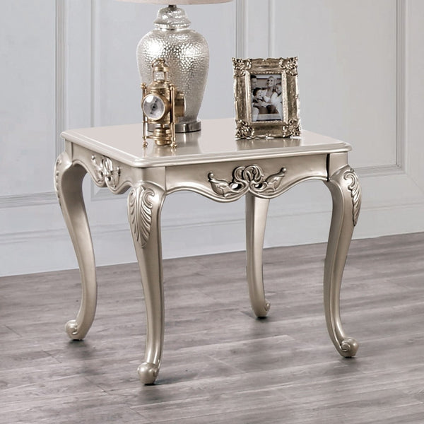 English Elm Traditional End Table With Elegant Curved Legs, Carved Design, And Chic Champagne Finish For Living Rooms B2741P361141-GIGA