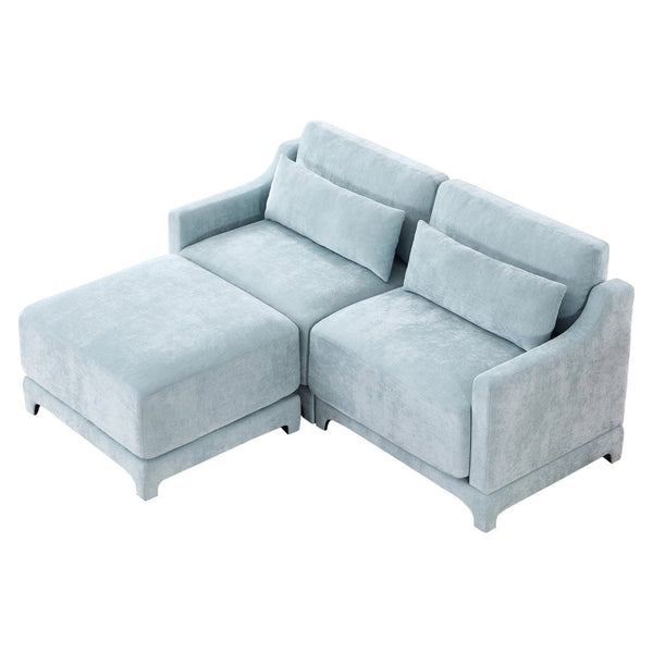 English Elm Two-Seater Sofa Set In Sky Blue Chenille With Ottoman & Lumbar Pillows - Elegant, Ergonomic Comfort W714S01204-GIGA