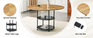 English Elm 47.3-inch Round Dining Table Two Tier Mdf Geometric Wood Black Seats Four W1151P428201