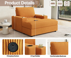 English Elm Christopher Knight Home® - 42.8" Oversized Chaise Lounge with Storage Ottoman, Corduroy Upholstery, USB Port & Cup Holders for Cozy Living Space Yellow N765P350851Y