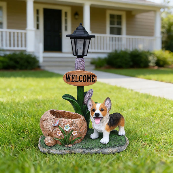 English Elm Labrador Solar Garden Statue with Led Glow and Built-in Succulent Planter Basin W5398P464251