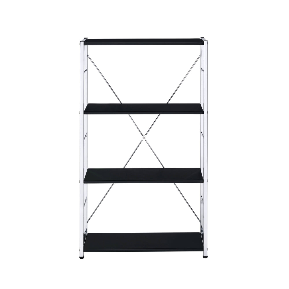 English Elm Tennos Modern Black & Chrome Bookshelf - 4-Tier X‑Frame Metal Shelf, 22"L x 13"H Shelves, KD Contemporary Design B2726P285984
