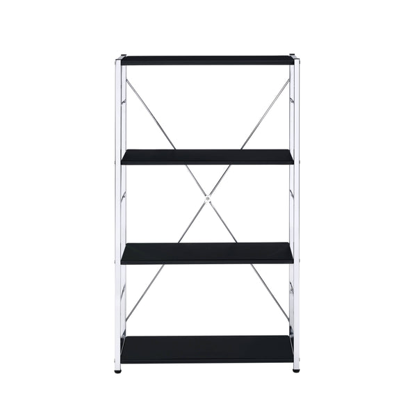 English Elm Tennos Modern Black & Chrome Bookshelf - 4-Tier X‑Frame Metal Shelf, 22"L x 13"H Shelves, KD Contemporary Design B2726P285984
