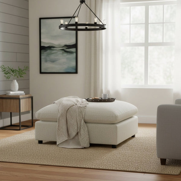 English Elm Cassandra Plush Beige 40" Square Ottoman — Removable Washable Cover, Down-Blend Topper, Pet-Friendly Durable B050P390609