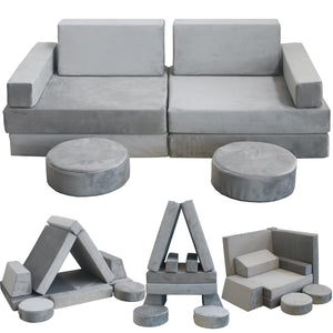 English Elm 10 Piece Modular Foam Play Couch Set Soft Frameless Sectional for Bedroom Playroom Light Gray T5880P493405