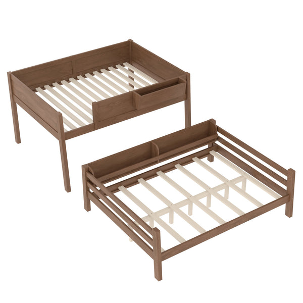 English Elm Full Pine Bunk Bed with Integrated Bookshelves Guardrails and Detachable Frame Wood W5316S00013