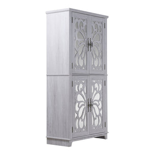 English Elm 67.4"h Mirrored Corner Cabinet Carved Butterfly Doors Adjustable Shelves Entryway Storage Light Gray W2899P374348