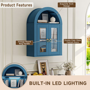 English Elm Wall Mounted Arched Cabinet Tempered Glass Doors Led Lighting Adjustable Shelves Bathroom Turquoise T3210P471552