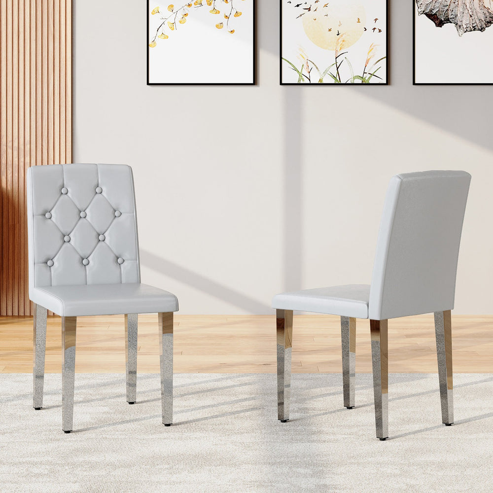 English Elm 4-piece Brown Suede Dining Chair Set with Tufted Back and Walnut Metal Legs Light Gray,Silver W1151P361183