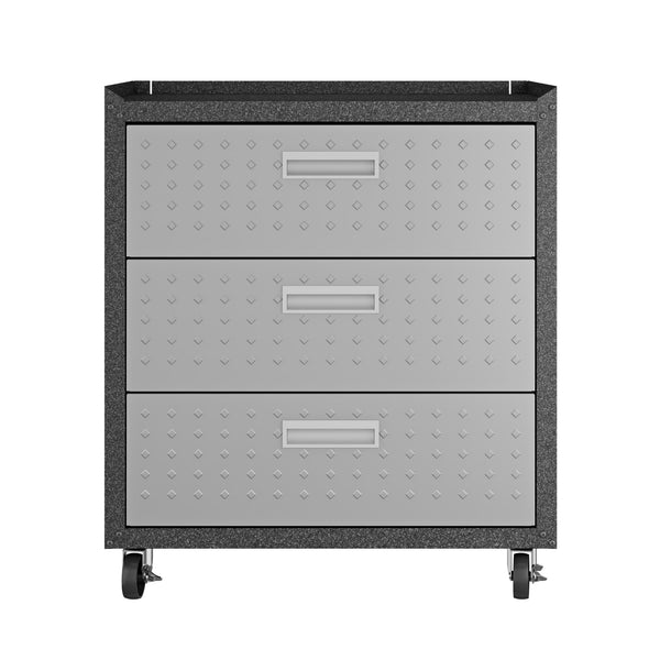 English Elm Rolling Metal Garage Cabinet with Locking Doors Diamond Texture Industrial Storage Dark Grey B365P398226