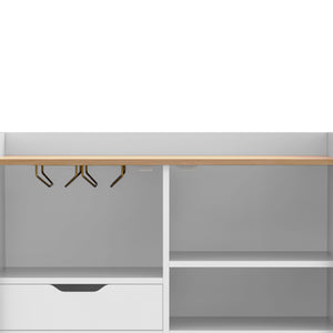 English Elm Modern Fluted Bar Cabinet with Wine Rack Glass Holders Adjustable Shelving and Hidden Drawer White N728P438606W