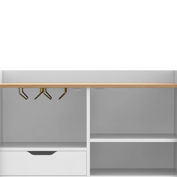 English Elm Modern Fluted Bar Cabinet with Wine Rack Glass Holders Adjustable Shelving and Hidden Drawer White N728P438606W