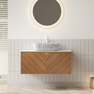 English Elm RUBEN 36" Bathroom Vanity with High-Hardness Marble Ceramic Basin, Twill Wood Doors & Soft-Close SystemRUBEN 36" Bathroom Vanity with High-Hardness Marble Ceramic Basin, Twill Wood Doors & Soft-Close System Brown Oak,Carrara White,Stone Gray W2615S00319