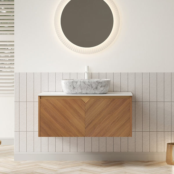 English Elm RUBEN 36" Bathroom Vanity with High-Hardness Marble Ceramic Basin, Twill Wood Doors & Soft-Close SystemRUBEN 36" Bathroom Vanity with High-Hardness Marble Ceramic Basin, Twill Wood Doors & Soft-Close System Brown Oak,Carrara White,Stone Gray W2615S00319