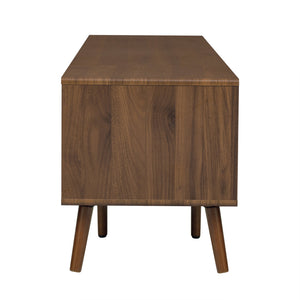 English Elm 76" Modern Minimal TV Stand with Waveform Glass Doors, Soft-Close Drawers, Cable Management, Solid Wood Legs (Fits TVs up to 85") N710P298234P