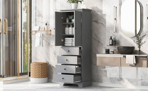 English Elm Storage Cabinet with 2 Doors and 4 Drawers, Slim MDF Organizer with Adjustable Shelf, Anti-Tip Safety Grey WF302825AAE