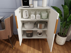 English Elm Modern White Sideboard with Gold Handles - Ancient White Engineered Wood Buffet, Durable Storage Organizer W2139P306488