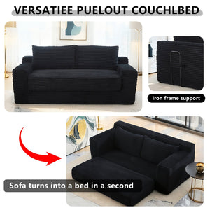 English Elm Loveseat Convertible Sofa Bed with Memory Foam & Steel Frame, No Assembly, Corduroy Comfort Black W3561P324174