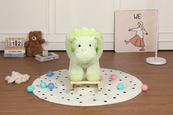 English Elm Kids Plush Dinosaur Rocking Toy with Safety Belt Lullaby Sounds and Hand Puppets W3723P374145