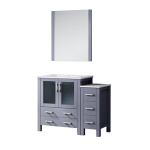 English Elm Dark Grey Bath Vanity 42" W With Side Cabinet, White Ceramic Top & Matching Mirror For Modern Spaces B2731S00949