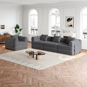 English Elm 4-seater Chenille Floor Sofa Bed with Storage Pockets and High-density Foam Fill W3505S00002