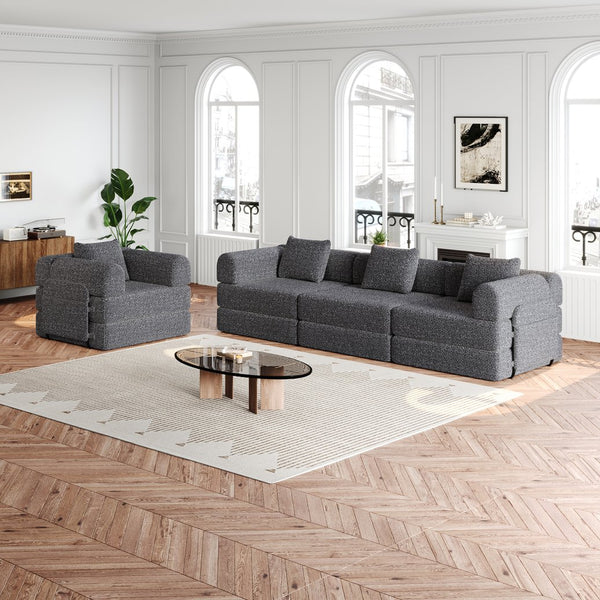 English Elm 4-seater Chenille Floor Sofa Bed with Storage Pockets and High-density Foam Fill W3505S00002