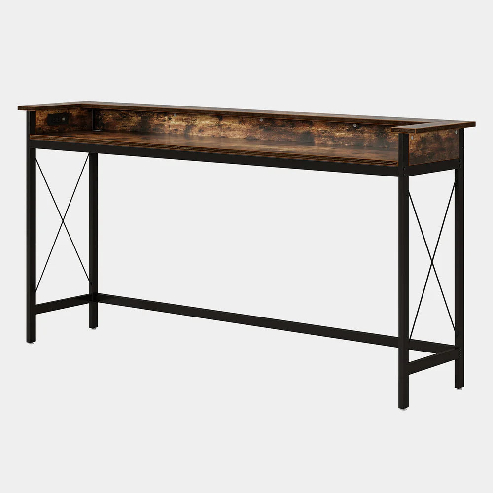 English Elm Hall Console Table Industrial Rustic Two Tier Wood Tone Metal Frame Entryway Sofa T3971P456529