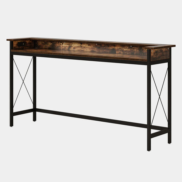 English Elm Hall Console Table Industrial Rustic Two Tier Wood Tone Metal Frame Entryway Sofa T3971P456529
