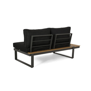English Elm Sterling Outdoor Aluminum Sectional Sofa Set with Acacia Wood and Weather Proof Cushions STERLING -V SAHPE FGRY