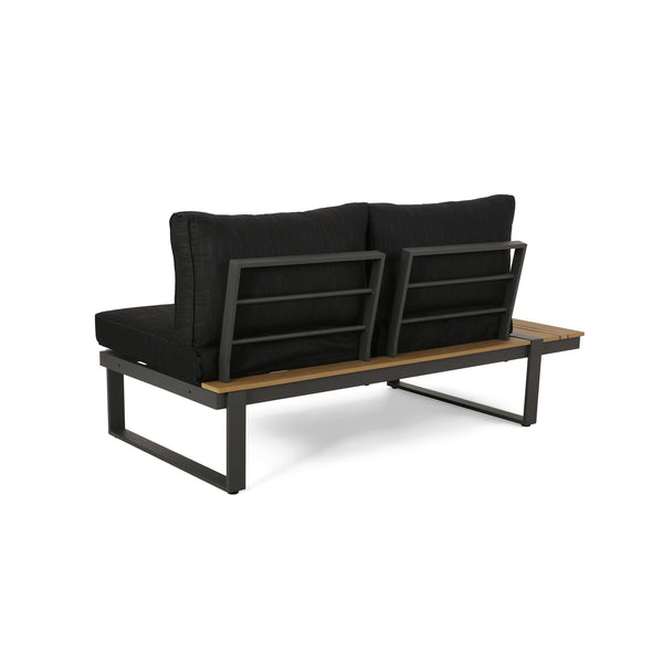 English Elm Sterling Outdoor Aluminum Sectional Sofa Set with Acacia Wood and Weather Proof Cushions STERLING -V SAHPE FGRY