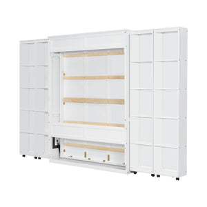 English Elm Queen Murphy Wall Bed with Hydraulic Lift and Push Pull Cabinet Storage Unit White LP000381AAK