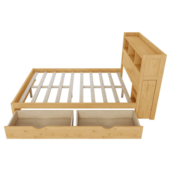 English Elm Twin Wood Storage Bed with Led Headboard Drawers and Pull Out Cabinet for Kids Natural W2593S00051