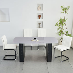 English Elm Modern Pu Leather Cantilever Dining Chairs Set of 4 with Steel Arc Frame for Kitchen W5123P454210
