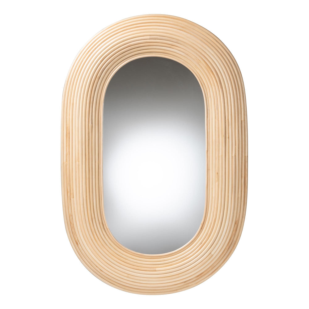 English Elm Modern Rattan Oval Wall Mirror Handcrafted Bohemian Decor for Entryways and Living Rooms B2750P420398
