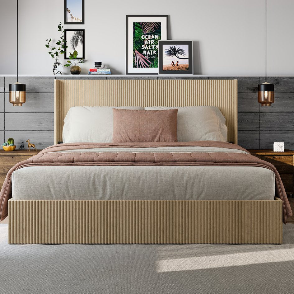 English Elm (queen) Walnut Platform Storage Bed Hydraulic Lift Mdf Frame Wooden Slat Base W1858S00007