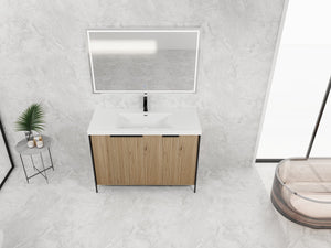 English Elm 48" Freestanding Bathroom Vanity with Thick Resin Sink, Soft-Close Doors, Adjustable Shelves, Durable Finish Light Coffee W999S00297