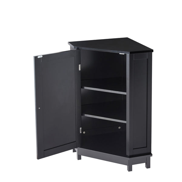 English Elm Black Triangle Corner Bathroom Cabinet with Adjustable Shelves, Modern MDF Storage Organizer, 70lb Capacity, Space-Saving Design N725P172615B