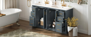 English Elm 60'' Bathroom Vanity Set With Ceramic Sink - Stylish Solid Wood Frame, Soft-Closing Drawers & Doors N710SS00001C