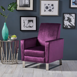 English Elm Christopher Knight Home® - Arvin Plush Push-Back Recliner with Stainless Steel Legs — Modern Fabric Comfort for Living Rooms Purple 65272.00NVLTEGGPL