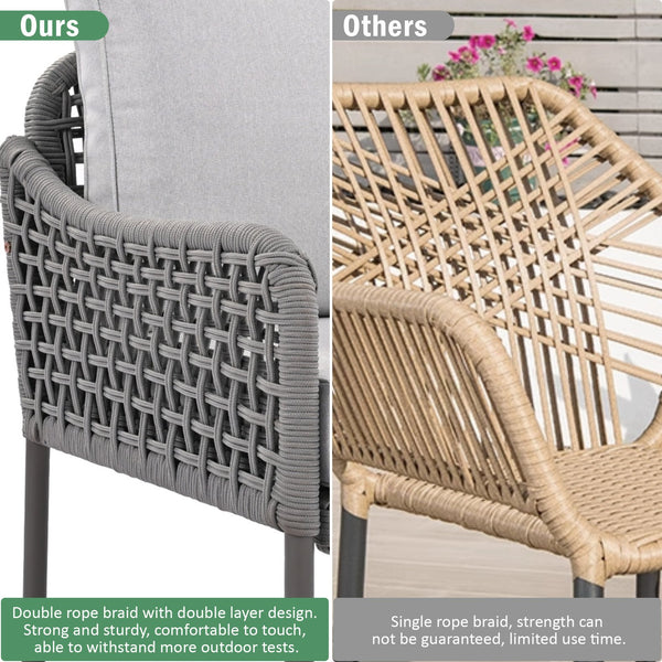 English Elm K&K 6-Piece Rope Patio L-Shaped Sectional Set with Acacia Wood Ice Box Table and Deep Cushions Grey N707S000014G