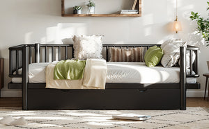English Elm Full Size Metal Platform Storage Bed Low Profile Steel Frame with Built-in Drawers Black W5305P471350