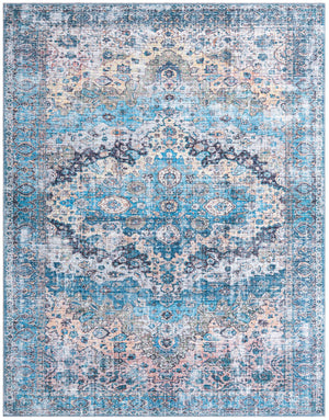 Unique Loom Mangata Mary Machine Made Border Rug Blue, Blue/Black/Beige/Ivory/Gray/Navy Blue/Peach/Turquoise 7' 10" x 10' 0"